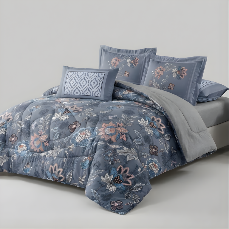 Blue Vintage Floral Microfiber Bedding Set