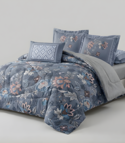 Blue Vintage Floral Microfiber Bedding Set