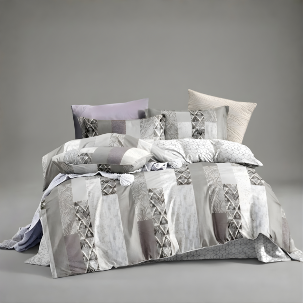 Grey Geometric Stripe Microfiber Bedding Modern Minimalist Model 75A2681