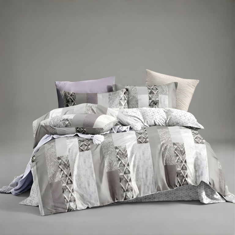 Grey Geometric Stripe Microfiber Bedding Modern Minimalist Model 75A2681