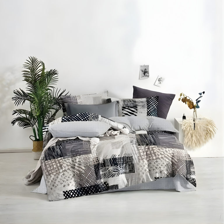 Carrol Urban Patchwork Microfiber Bedding Set | Modern Monochrome Style | Model: 75A2673