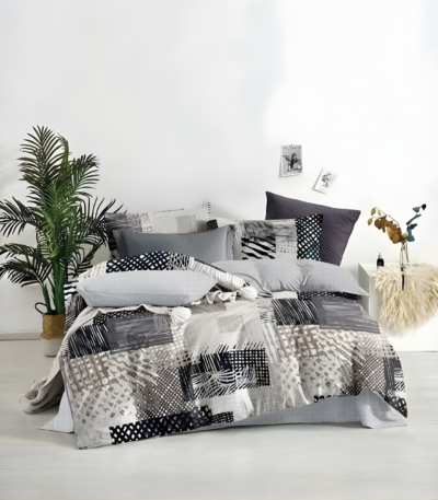 Carrol Urban Patchwork Microfiber Bedding Set | Modern Monochrome Style | Model: 75A2673