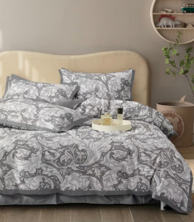 Grey Acanthus Scroll Microfiber Bedding Set | Timeless Elegance | Model: 200-Grey