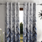 2 Pieces Geometrical Panel Eyelet Polyester Semi Sheer Door Curtains 7 Feet