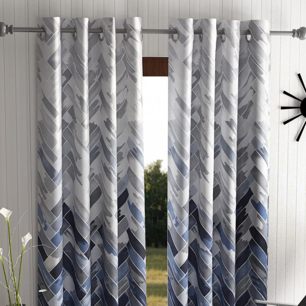 2 Pieces Geometrical Panel Eyelet Polyester Semi Sheer Door Curtains 7 Feet