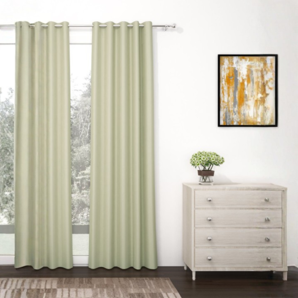 Beige Faux Silk Black Out Door Curtain- 7 feet