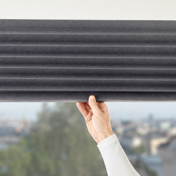 Block-out pleated blind, dark grey, 100x190 cm