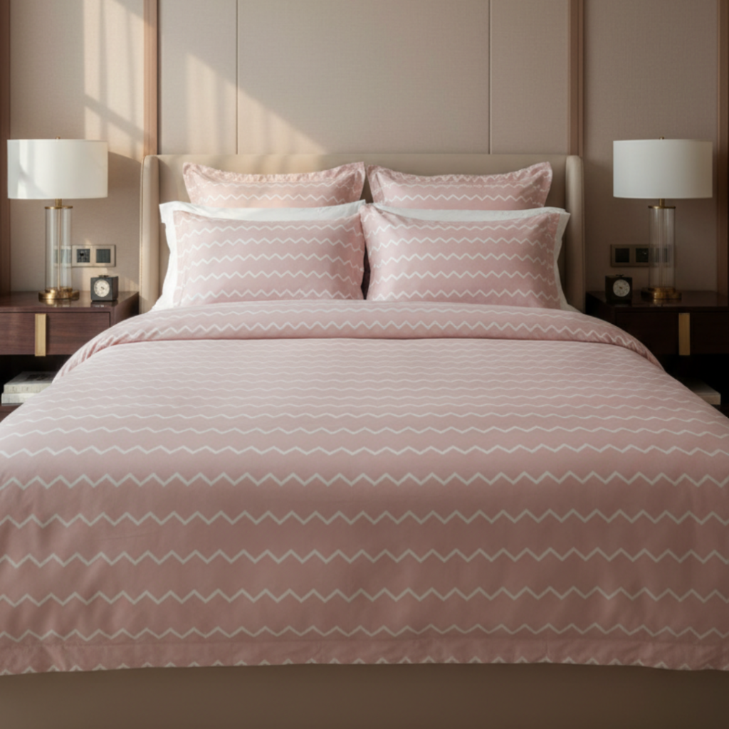 120 GSM Microfiber Bedsheet Set | Modern Pink Chevron | Model: EH-2079