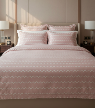 120 GSM Microfiber Bedsheet Set | Modern Pink Chevron | Model: EH-2079