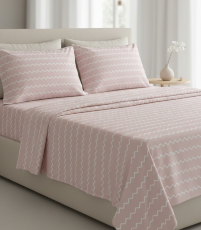 120 GSM Microfiber Bedsheet Set | Modern Pink Chevron | Model: EH-2079