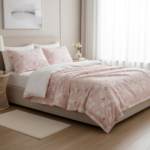 Blossom Pink Daisy 120 GSM Microfiber Fitted Bedsheet Set | Model: EH-2060