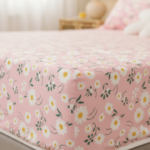 Blossom Pink Daisy 120 GSM Microfiber Fitted Bedsheet Set | Model: EH-2060