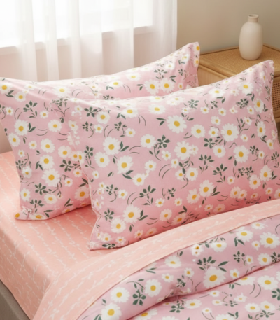 Blossom Pink Daisy 120 GSM Microfiber Bedsheet Set | Model: EH-2060