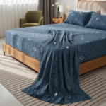 Geo-Chic Blue Diamond 120 GSM Microfiber Bedsheet Set | Model: EH-2059 - Image 2