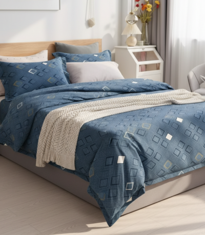 Geo-Chic Blue Diamond 120 GSM Microfiber Bedsheet Set _ Model_ EH-2059