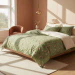 Meadow Bloom Olive Green 120 GSM Microfiber Bedsheet Set | Model: EH-2063