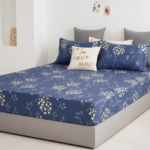 Midnight Bloom Navy Blue 120 GSM Microfiber Fitted Bedsheet Set | Model: EH-2057