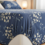 Midnight Bloom Navy Blue 120 GSM Microfiber Fitted Bedsheet Set | Model: EH-2057