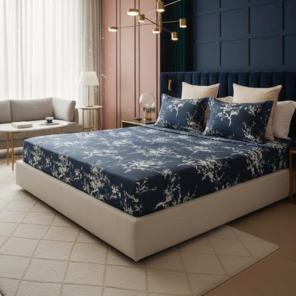 Midnight Blossom Charcoal 3-Piece Fitted Bedsheet Sets | Model: EH-2070