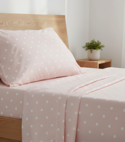 Pastel Pink Polka Dot 120 GSM Microfiber Bedsheet Set | Model: EH-2067