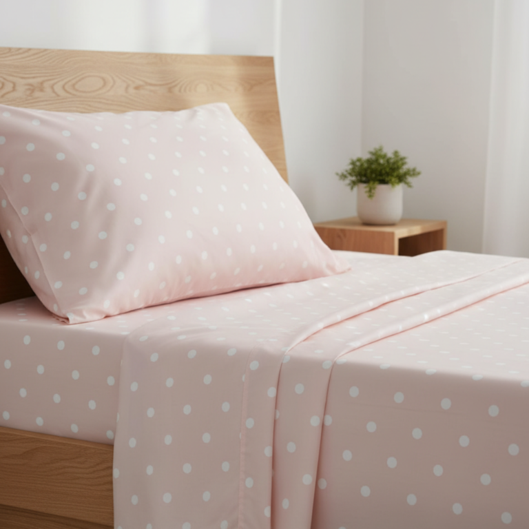 Pastel Pink Polka Dot 120 GSM Microfiber Bedsheet Set | Model: EH-2067