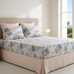 Peachy Floral Bloom 120 GSM Microfiber Fitted Bedsheet Set | Model: EH-2066 - Image 2