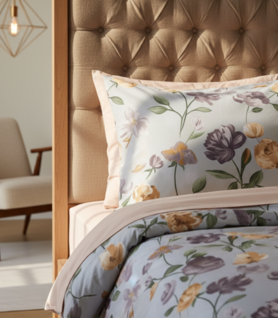 Peachy Floral Bloom 120 GSM Microfiber Bedsheet Set | Model: EH-2066