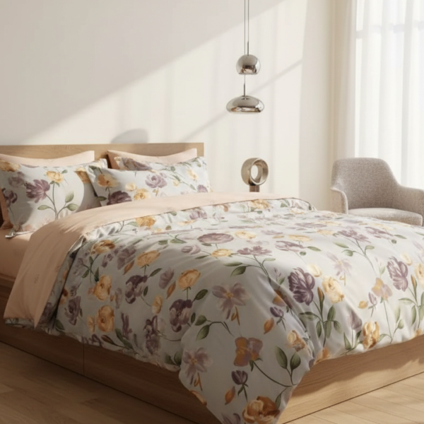 Peachy Floral Bloom 120 GSM Microfiber Bedsheet Set | Model: EH-2066