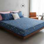 Royal Blue Meadow 120 GSM Microfiber Fitted Bedsheet Set | Model: EH-2068