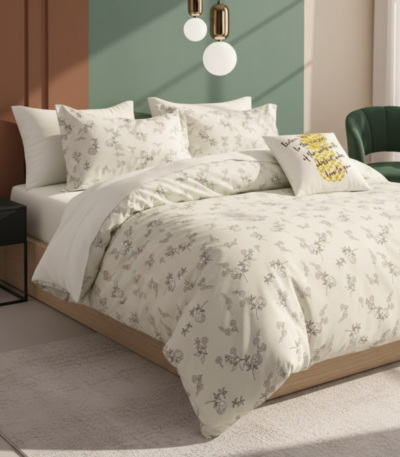 Sage Whisper Floral 120 GSM Microfiber Bedsheet Set | Model: EH-2062