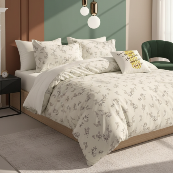 Sage Whisper Floral 120 GSM Microfiber Bedsheet Set | Model: EH-2062