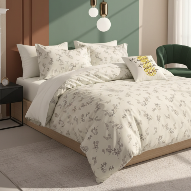 Sage Whisper Floral 120 GSM Microfiber Bedsheet Set | Model: EH-2062