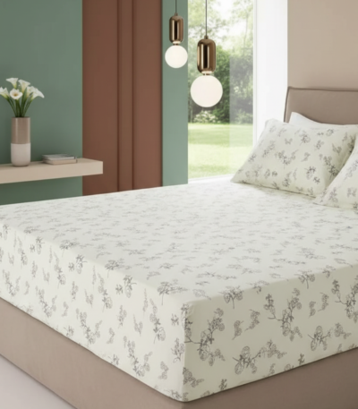 Sage Whisper Floral 120 GSM Microfiber Fitted Bedsheet Set | Model: EH-2062