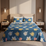 Sunlit Daisy Blue 120 GSM Microfiber Bedsheet Set | Model: EH-2071