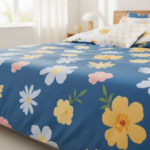 Sunlit Daisy Blue 120 GSM Microfiber Bedsheet Set | Model: EH-2071