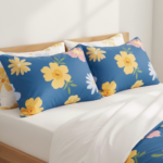 Sunlit Daisy Blue 120 GSM Microfiber Bedsheet Set | Model: EH-2071