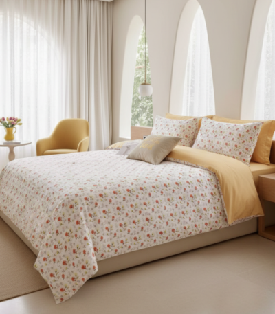 Sunlit Garden Daisy 120 GSM Microfiber Bedsheet Set | Model: EH-2074