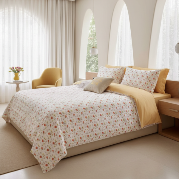 Sunlit Garden Daisy 120 GSM Microfiber Bedsheet Set | Model: EH-2074