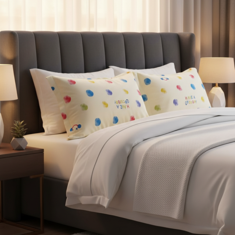 Sunlit Polka Dot & Smiles 120 GSM Microfiber Bedsheet Set | Model: EH-2072