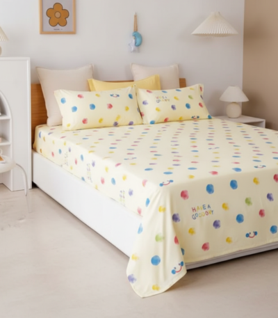 Sunlit Polka Dot & Smiles 120 GSM Microfiber Bedsheet Set | Model: EH-2072