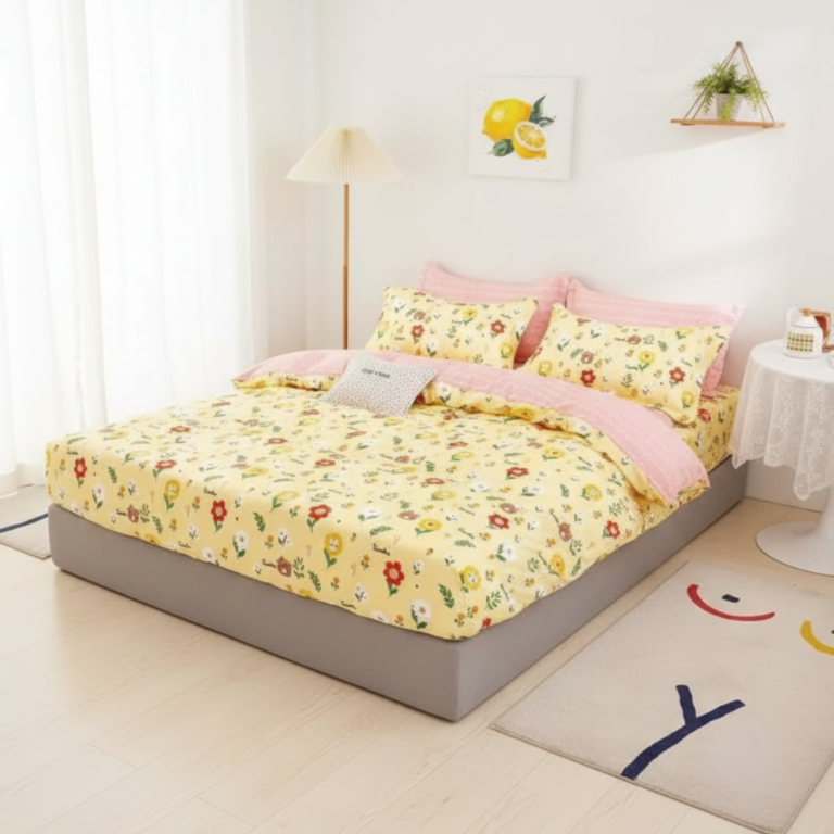 Sunny Garden Floral 120 GSM Microfiber Fitted Bedsheet Set | Model: EH-2069