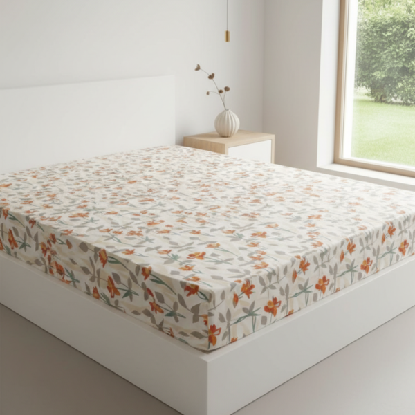 Sunrise Meadow Floral 120 GSM Microfiber Fitted Bedsheet Set | Model: EH-2065