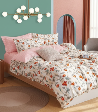 Sunrise Meadow Floral 120 GSM Microfiber Bedsheet Set | Model: EH-2065