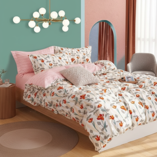 Sunrise Meadow Floral 120 GSM Microfiber Bedsheet Set | Model: EH-2065