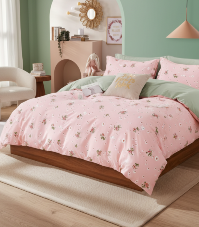 Sweet Pink Daisy 120 GSM Microfiber Bedsheet Set | Model: EH-2064