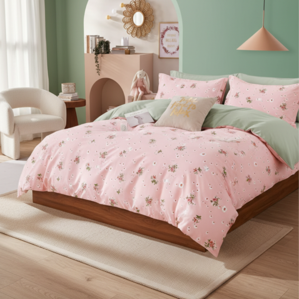Sweet Pink Daisy 120 GSM Microfiber Bedsheet Set | Model: EH-2064