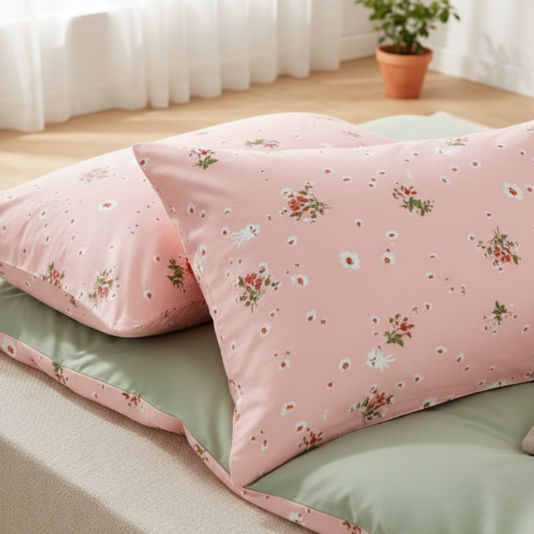 Sweet Pink Daisy 120 GSM Microfiber Bedsheet Set | Model: EH-2064