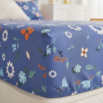 Whimsical Spring Floral Blue 120 GSM Microfiber Fitted Bedsheet Set | Model: EH-2058 - Image 2