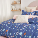 Whimsical Spring Floral Blue 120 GSM Microfiber Bedsheet Set | Model: EH-2058