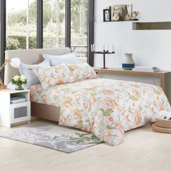 Peach Blossom Garden 150 GSM Microfiber Bedsheet Set | Model: EH-2184